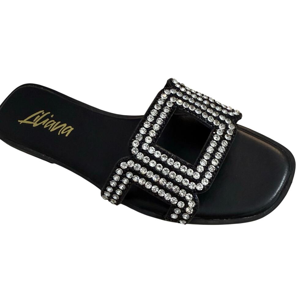 Liliana Rhinestone Buckle Slide Sandals Silver Size 7 NIB